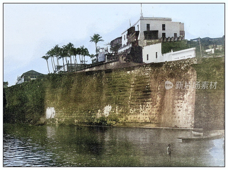 古色古香的黑白照片:波多黎各圣胡安的Casca Blanca(白色城堡)